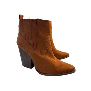 Arula Womens Rust Suede Ankle Boots Size 8W Block Heel Side Zip, Pre-Owned EUC